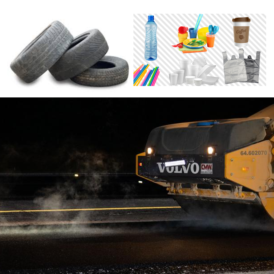 This road is made from plastic waste and old tires