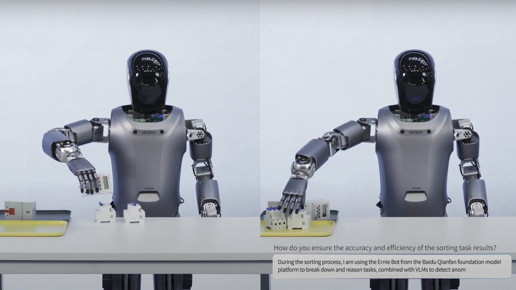Chinese humanoid talks with human, sorts objects