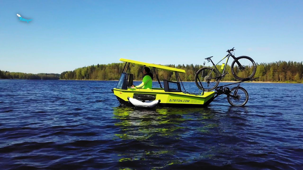 VIDEO: Electric bike trailer camper becomes boat