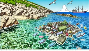 Illustration by Superinnovators x AI. Article: Satellites monitor marine rubbish in the Mediterranean Sea