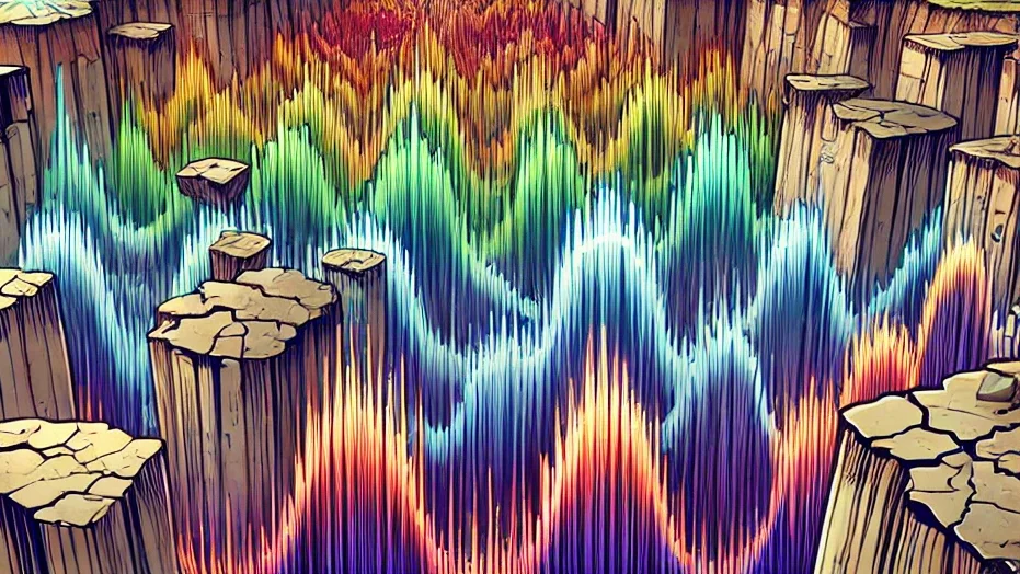 Illustration by Superinnovators x AI. Article: Estimating historic earthquake energy from rock signatures.