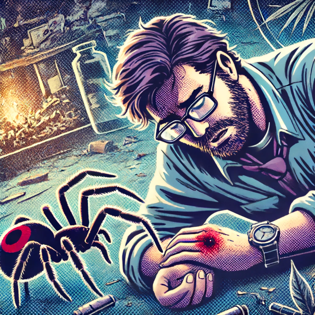 Illustration by Superinnovators x AI. Article: Scientists engineer new black widow venom antidote.