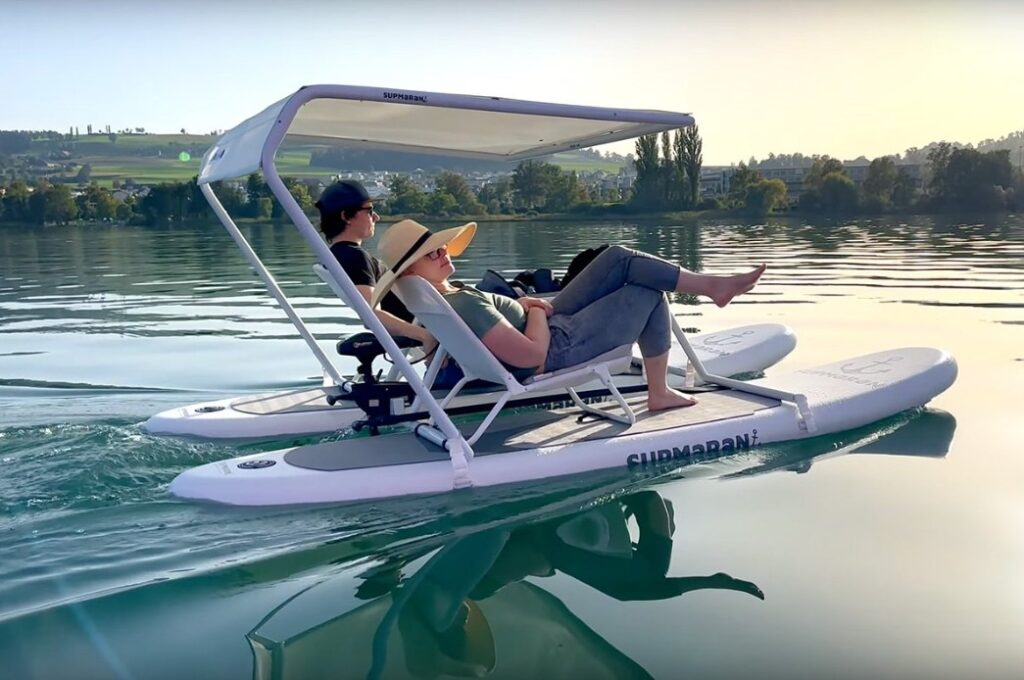 Credit: Supmaran. Article: VIDEO: Supmaran, an electric boat made from two SUPs.