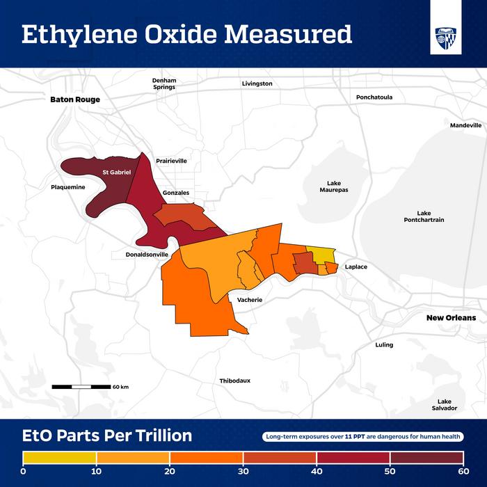 Ethylene oxide levels detected in Louisiana. CREDIT Khamar Hopkins/Johns Hopkins University. Article: Surprisingly high levels of toxic gas found in Louisiana.
