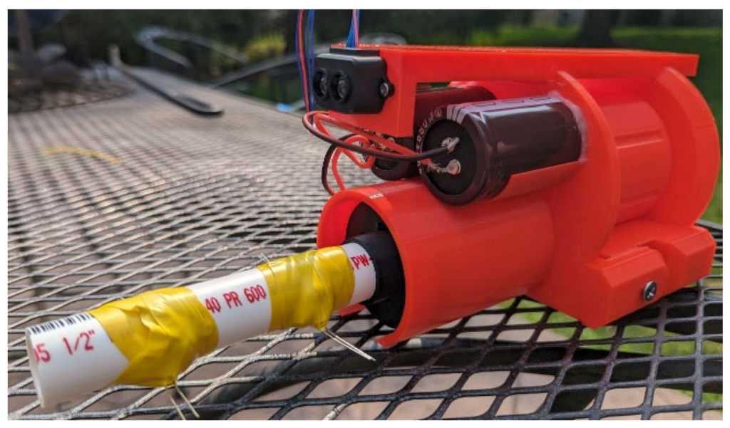 Partial launcher assembly and integrated chronograph in live testing configuration. Credit: LaRocco, J. et al./Technologies. Article: Electromagnetic dart launcher may be better way to inject animals with drugs.