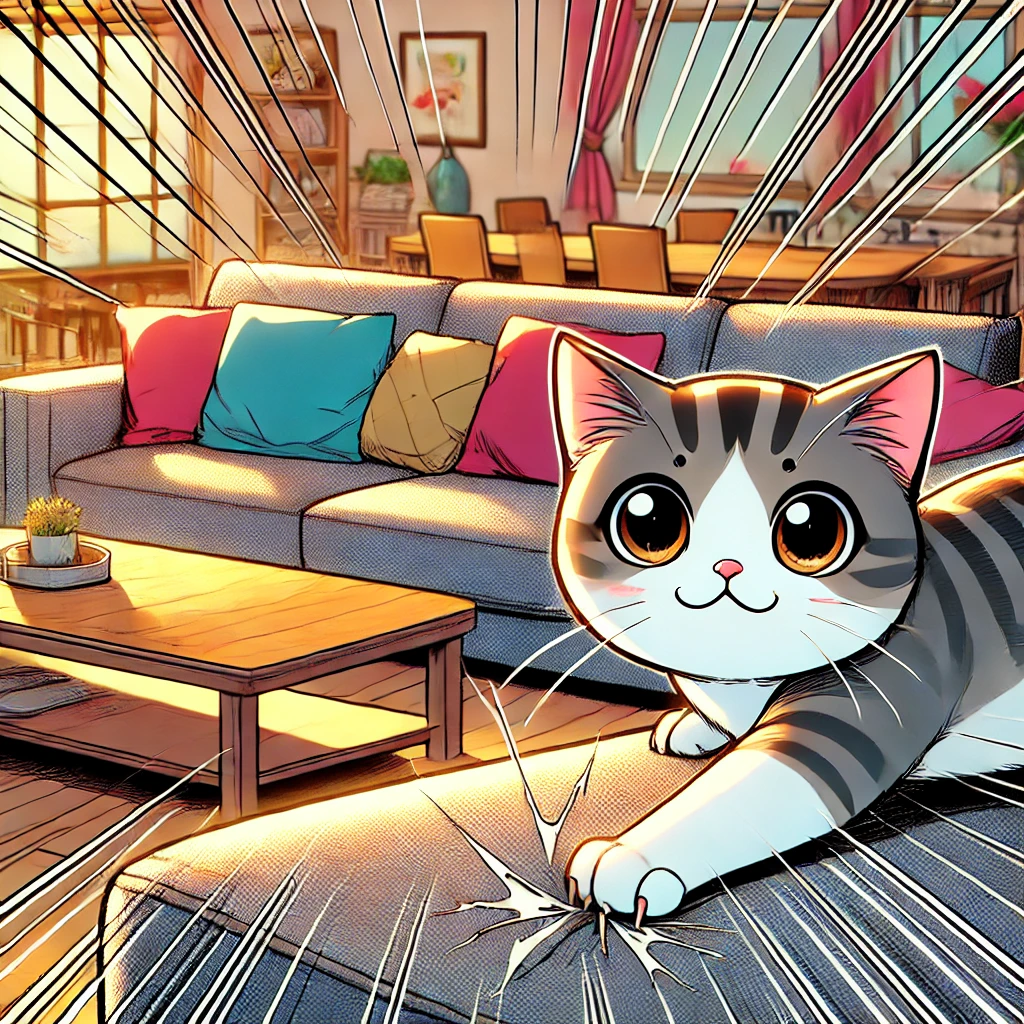 Illustration by Superinnovators x AI. Article: Scientists pinpoint strategies that could stop cats from scratching your furniture