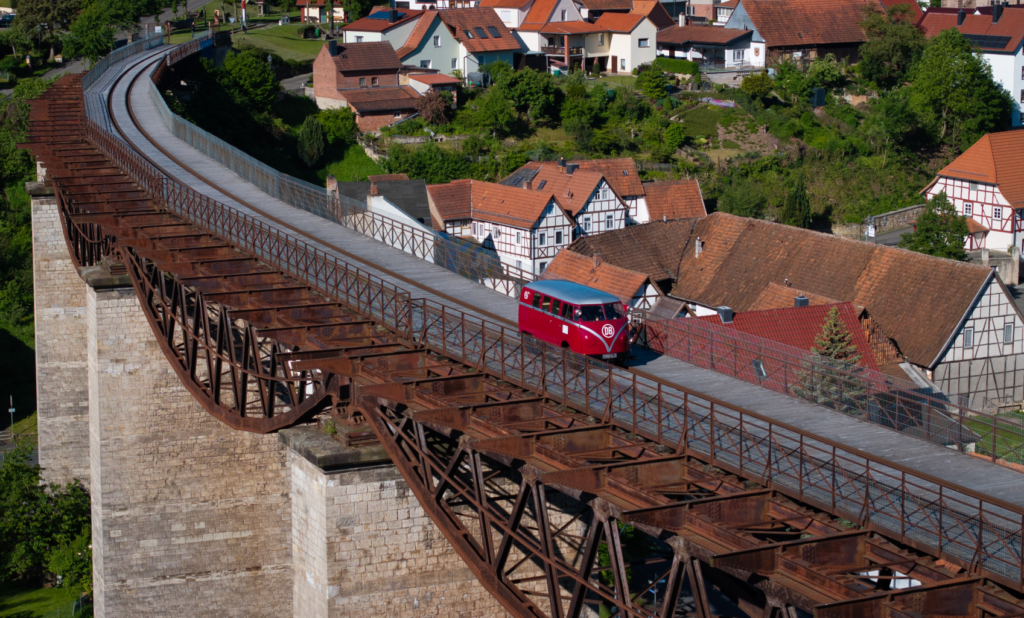 1955 Klv-20 rail bus crossing a bridge. Credit: VW