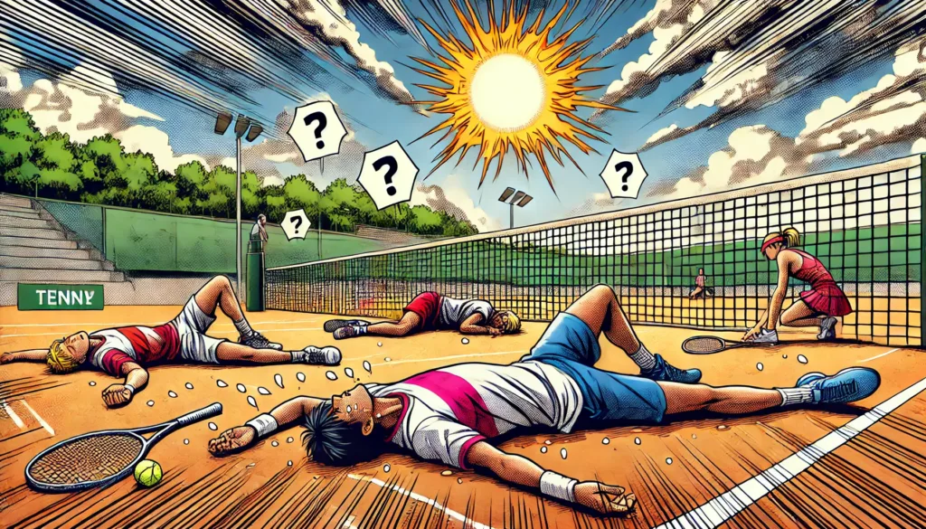 Illustration by Superinnovators x AI. Article: Preventing heat stroke in tennis: Insights into the heat environments of tennis courts