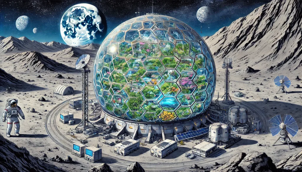 Illustration by Superinnovators x AI. Article: Smithsonian proposes biodiversity preservation on moon