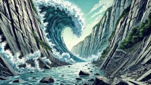 Illustration by Superinnovators x AI. Article: Greenland 200m megatsunami led to week-long oscillating fjord wave